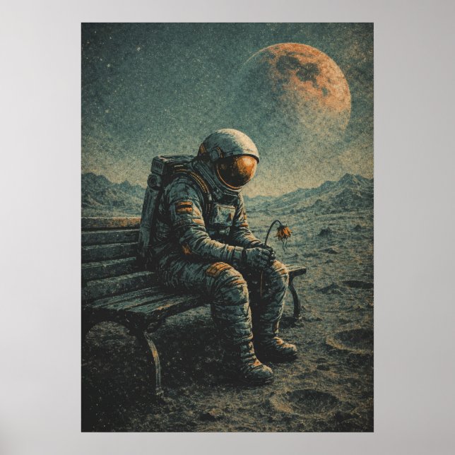 Poster Retro-Future Astronaut, Sci-Fi Space Abstract Art (Devant)