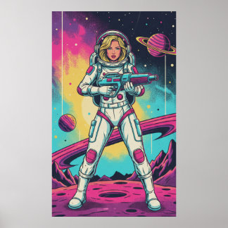 Poster Retro Futuristic Girl Astronaut
