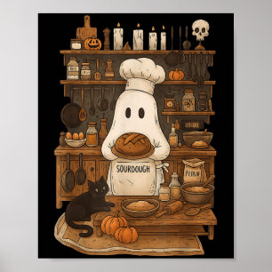 Poster Rétro Ghost Baking Sourdoun Halloween Soky Chef B
