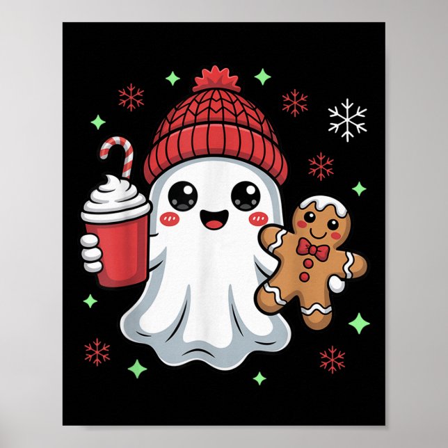 Poster Retro Ghost Beanie Christmas Holiday Xmas Coffee G (Devant)