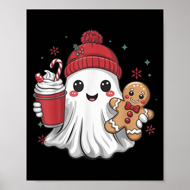 Poster Retro Ghost Beanie Christmas Holiday Xmas Coffee G (Devant)