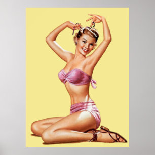 Poster Retro Girl Beach Pin-up Vintage Style