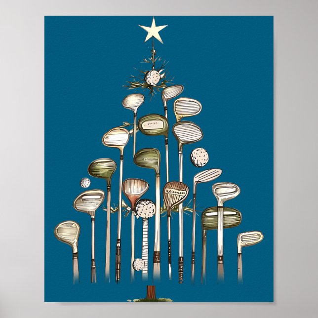Poster Retro Golf Club Christmas Tree Golfing Xmas Golfer (Devant)