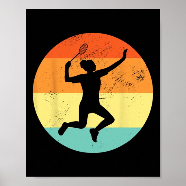 Poster Retro Graphic Badminton Player Shuttle Player Spor (Devant)