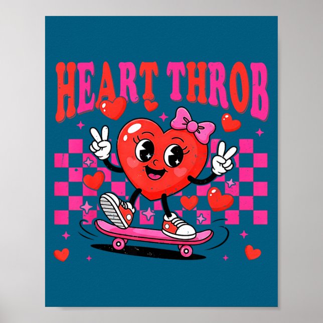 Poster Retro Groovy Heart Throb Valentines Day Toddlers G (Devant)