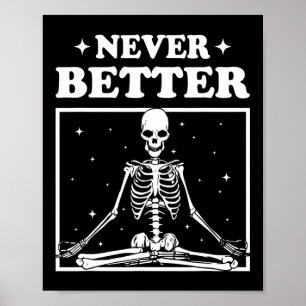 Poster Retro Halloween jamais meilleur squelette yoga spo
