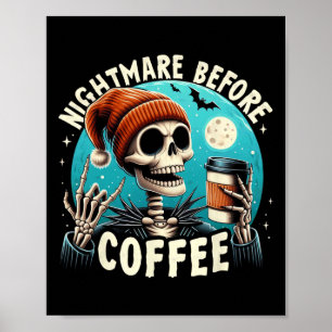 Poster Retro Halloween Squelette café Mug nuit effrayant