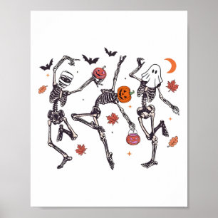 Poster Retro Halloween Squelette Danser Citrouille Cadeau