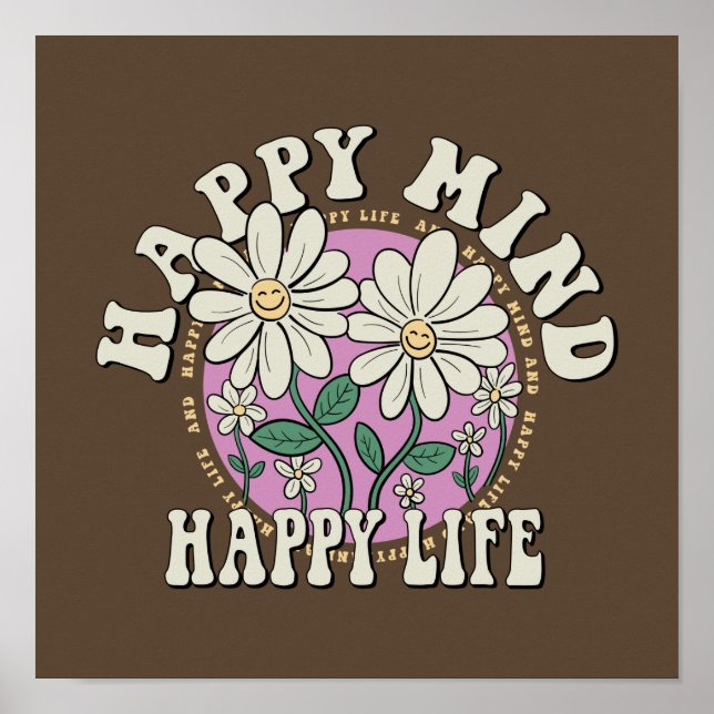 Poster Retro Happy Mind Happy Life (Devant)