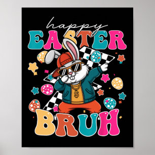 Poster Retro Happy Pâques Bruh mignonette lapin Dabbing