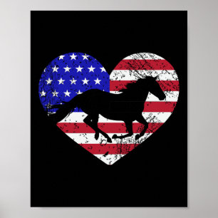Poster Retro Horse American Flag Heart 4 juillet Usa Pa