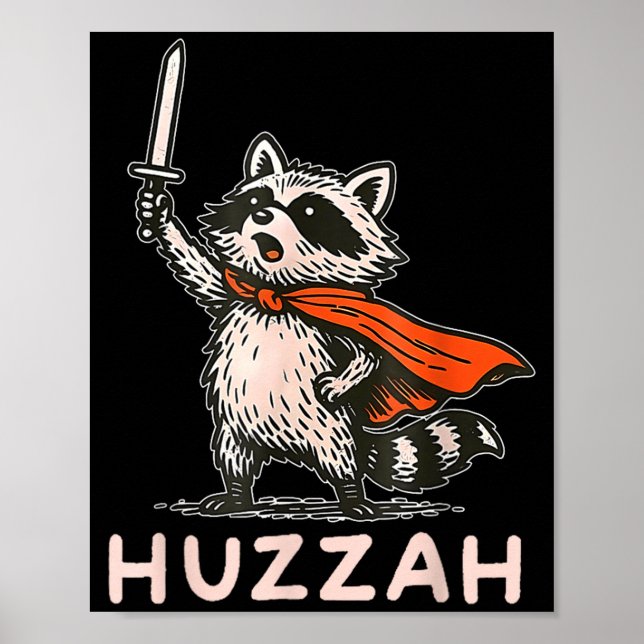 Poster Retro Huzzah Raccoon Knight Funny Sword Meme Quote (Devant)