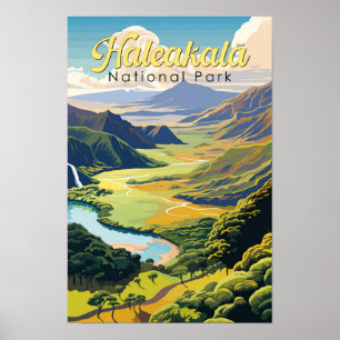 Poster Retro Illustration du parc national de Haleakala