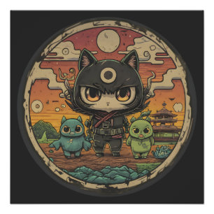 Poster Retro Island Pals : équipage de chat Ninja