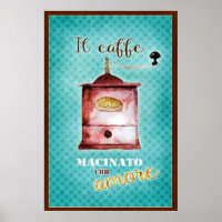Retro Italien vintage moulin à café turquoise brun