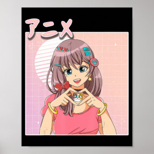 Poster Rétro Japonais Anime Girl Vaporwave Aesthétique ro