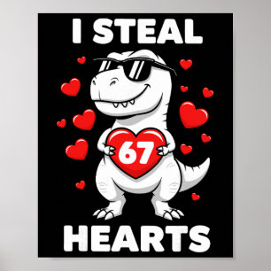 Poster Rétro Je vole 67 cœurs 67 Saint Valentin Dinosaure