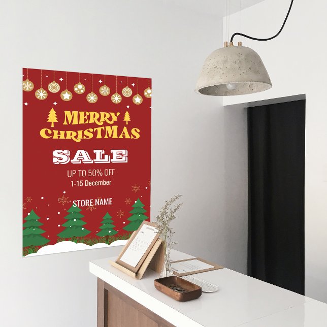 Poster Retro Joyeux Arbres de Noël Commerce Vente Annonce (Merry Christmas Pine Tree Business Sale Ads Poster)