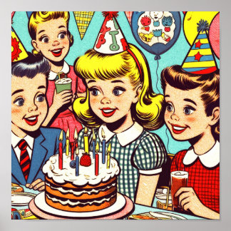 Poster Retro Kids Party Comics