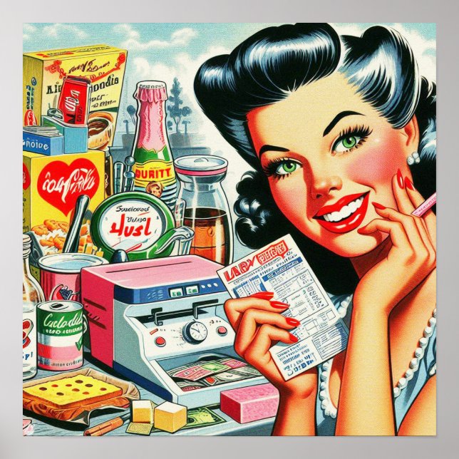 Poster Retro Kitsch Belle fille Vintage (Devant)