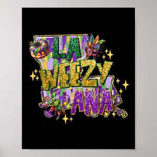 Poster Retro La Weezy Louisiane Carte Mardi Gras New Orle