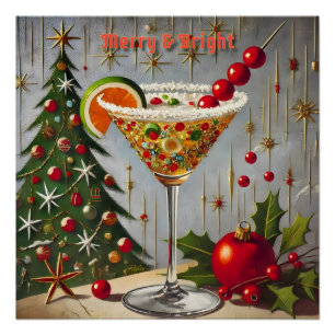 Poster Retro les années 50 Merry Bright Christmas Candy C