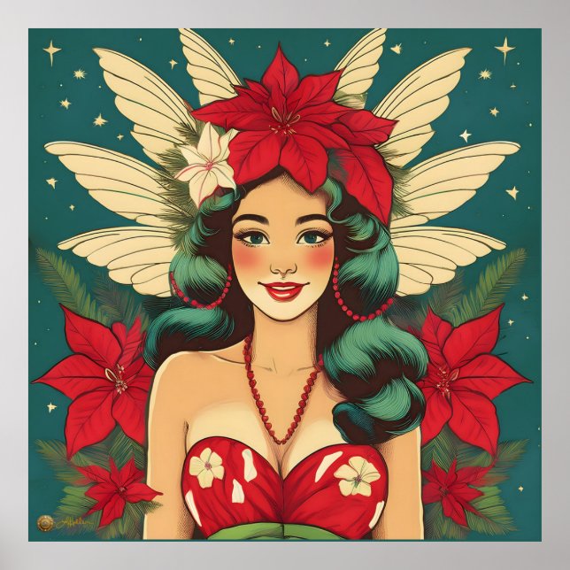 Poster Retro les années 50 Tropical Christmas Pin-Up Girl (Devant)