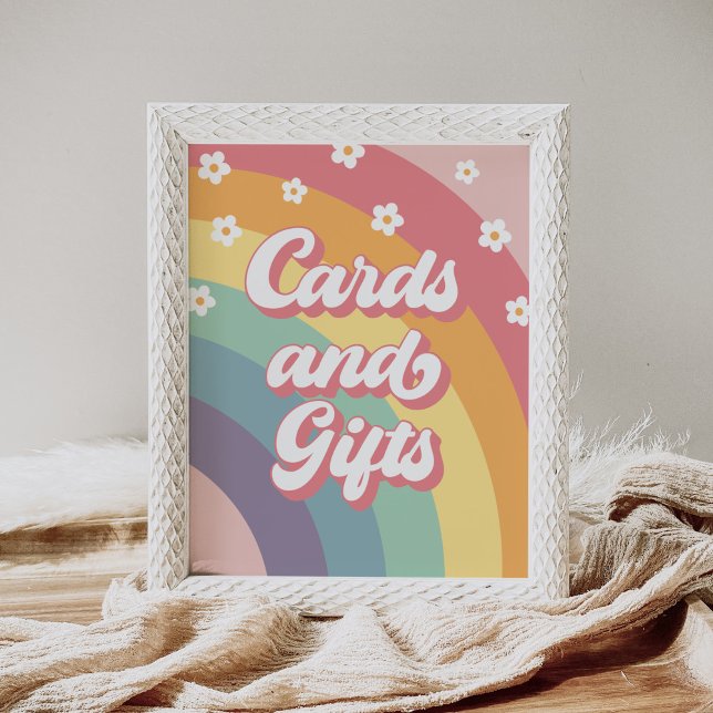 Poster Retro les années 70 Rainbow Daisy Cartes et cadeau (Créateur téléchargé)