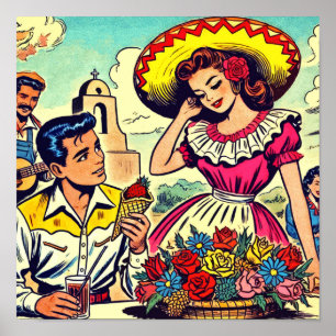 Poster Retro Love Couple Comic