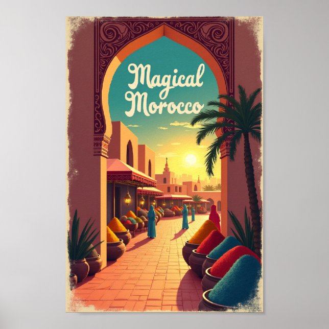 Poster Retro Magical Morocco: Vibrant Spice Market (Devant)