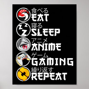 Poster Retro Manger Dormir Anime Jeux Répéter Kawaii Anim