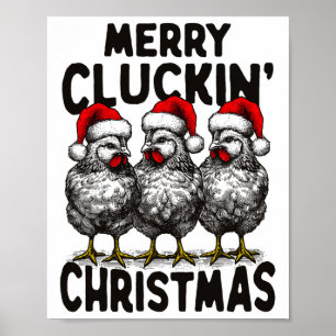 Poster Retro Merry Cluckin' Noël amusant poulet Père Noël