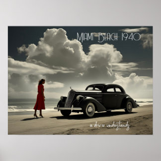 Poster Retro Miami Beach années 1940 sur la plage