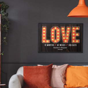 Poster Retro Milestone 1er Anniversaire Amour personnalis