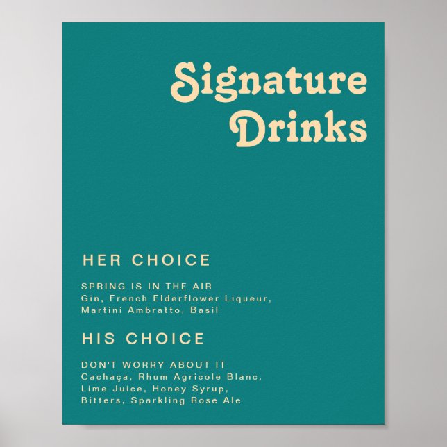 Poster Rétro moderne | Signature Turquoise Signet boisson (Devant)