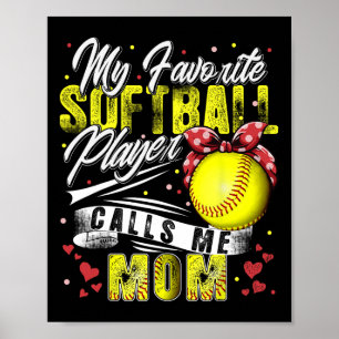 Poster Rétro Mon Joueur De Softball Favori M'Appelle Mama