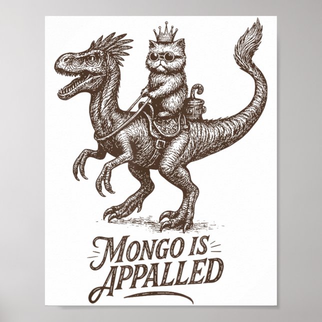 Poster Retro Mongo Is Appalled Princess Cat Riding Dinosa (Devant)