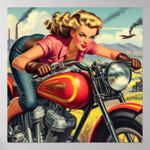 Poster Retro Motorcicle Pin up