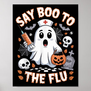 Poster Retro Nurse Ghost Halloween Vaccine Dit Boo À