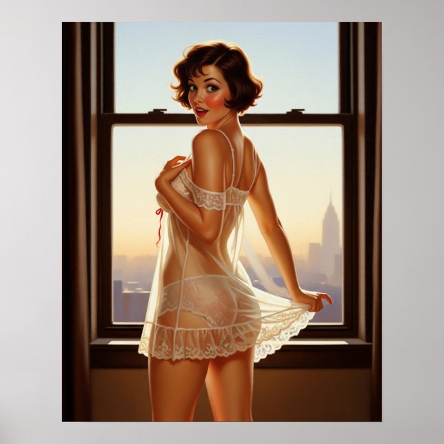 Poster Retro Old School Pin-up Girl (Devant)