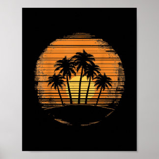Poster Retro Palm Tree Sunset Summer Beach Vintage Tropic