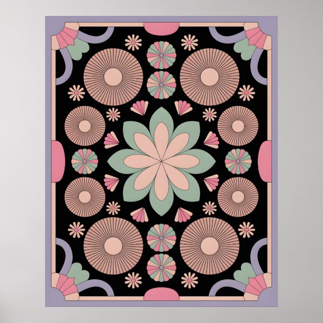 Poster Retro Pastel Floral Mandala Symmetry (Devant)