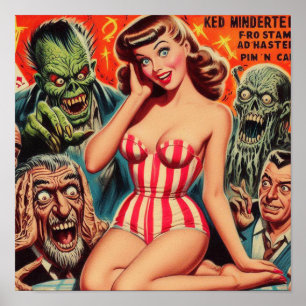 Poster Rétro Pin-up et Monstres