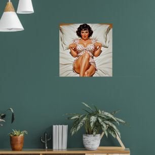 Poster Retro Pin-up Girl avec Red Polka Dot PJ's