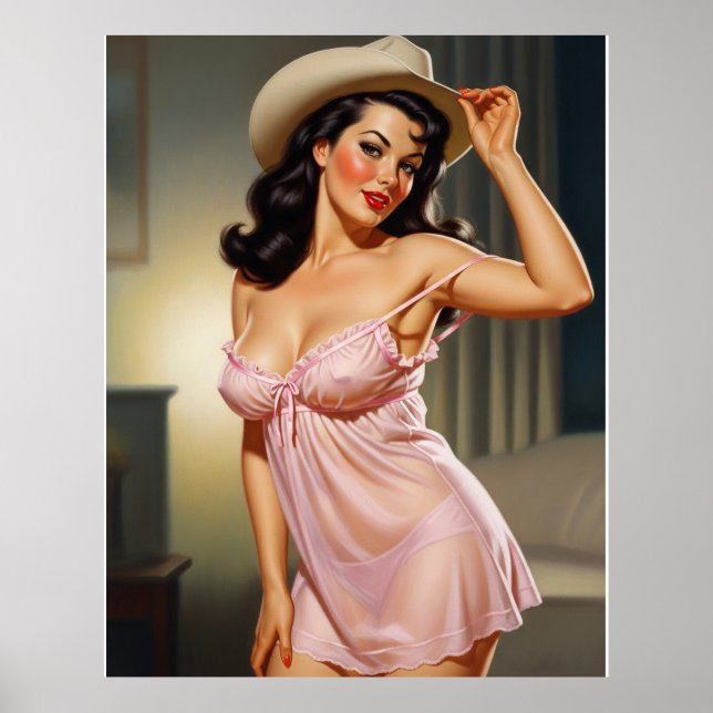 Poster Retro Pin-up Girl with Cowboy hat (Devant)