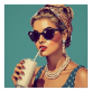 Poster Retrô Pixel Art Mulher Glamour Vintage Anos 50