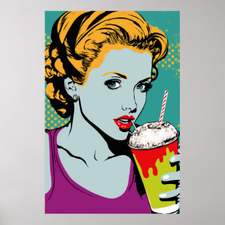 Poster Retro Pop Art Milkshake Girl