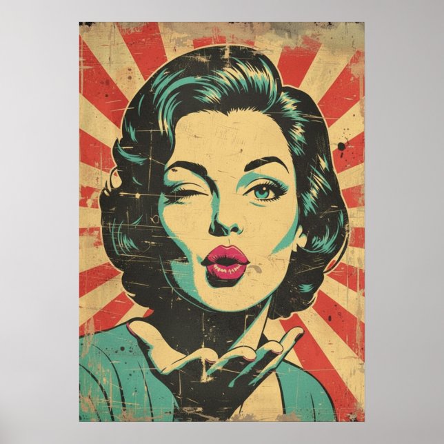 Poster Retro Pop Art: Wink & Kiss (Devant)