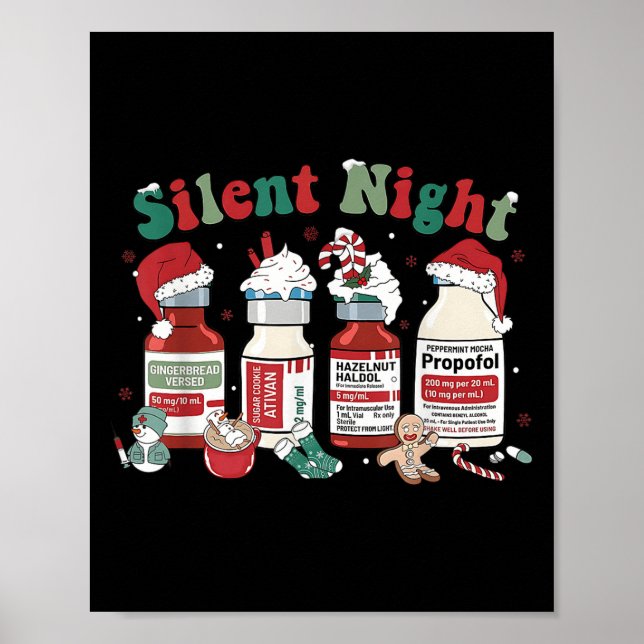Poster Retro Profol Silent Night Icu Nurses Funny Merry C (Devant)
