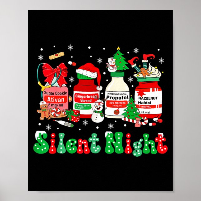 Poster Retro Profol Silent Night Icu Nurses Funny Merry C (Devant)